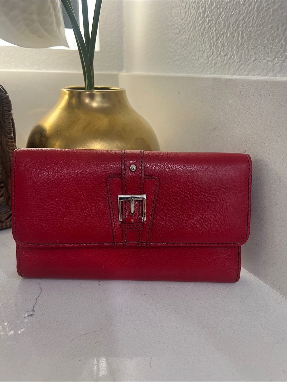 Etienne Aigner Red Leather Buckle Wallet